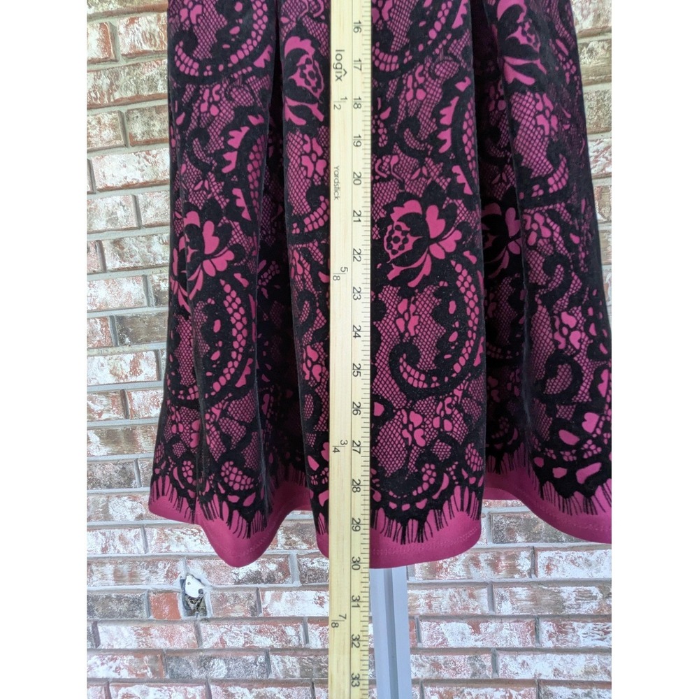 Black Pink Lace Cold Shoulder Fit & Flare Dress Goth Coquette Party Romantic - Picture 9 of 12